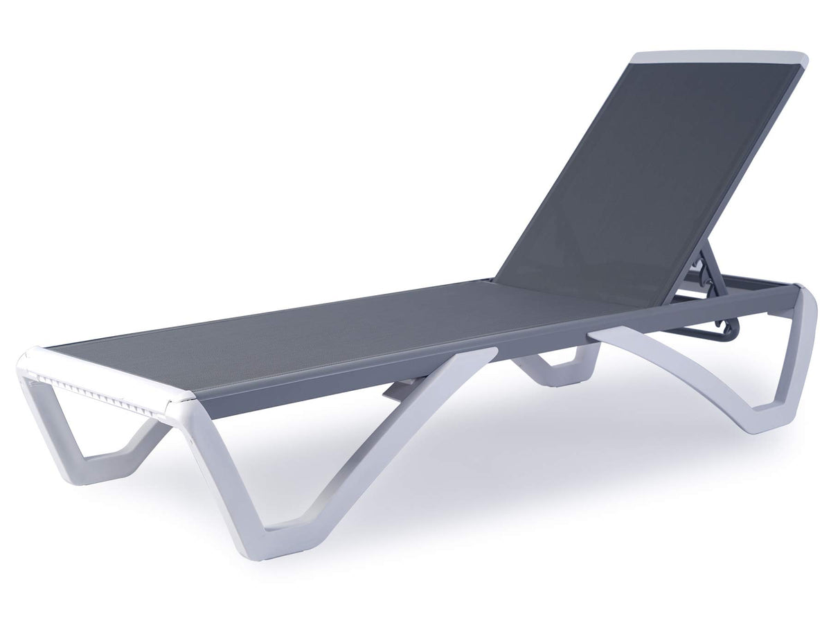 Kozyard Patio Chaise Lounge Chair - Full Flat Alumium & Resin Legs, Outdoor Reclining Adjustable Chair For Sunbathing, Beach, Patio, Lounge Set Or Patio Table (Gray Textilene Without Table)