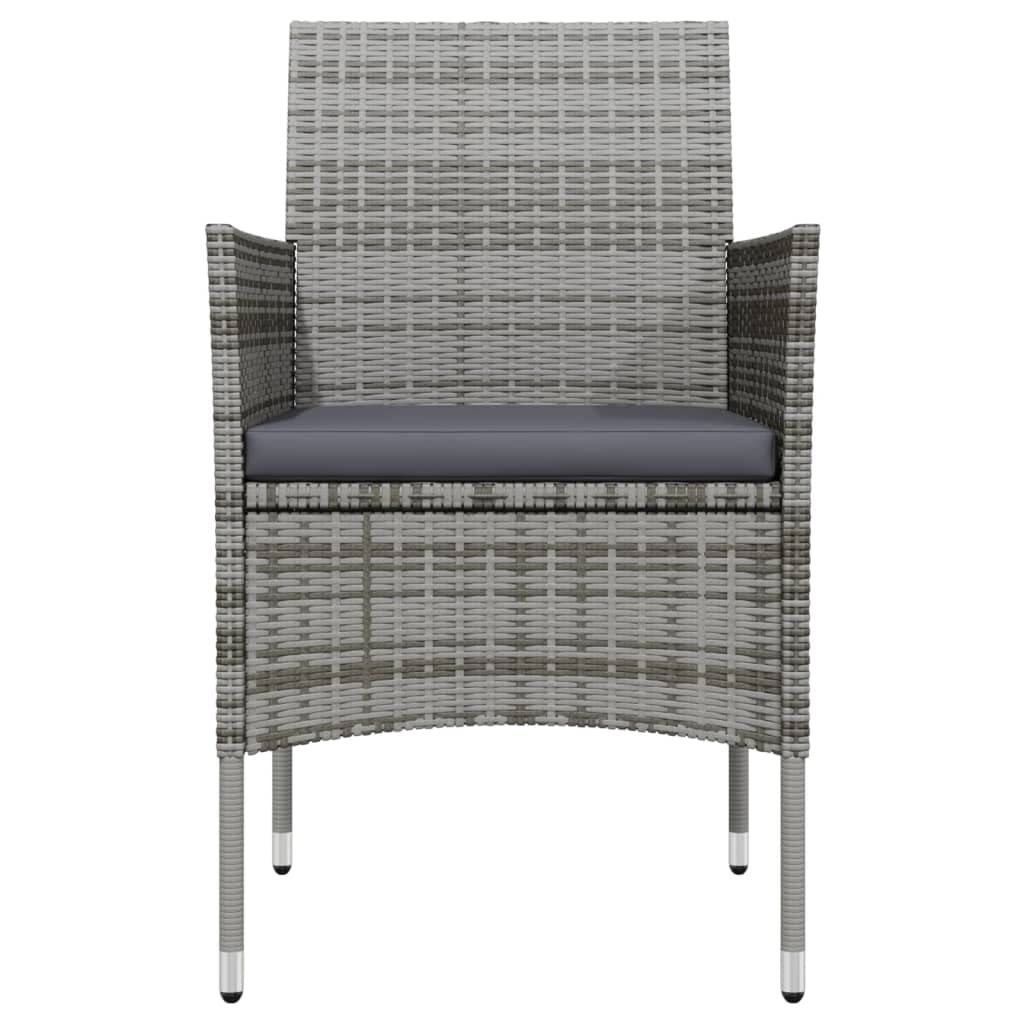 vidaXL 3-Piece Patio Dining Set with Cushions - Rattan Finish, Glass Tabletop, Powder-Coated Steel Frame - Gray & Black.