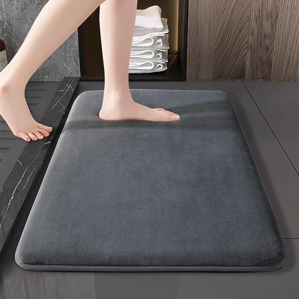 Onlyeasy NonSlip Memory Foam, Machine Washable, Soft Velvet Bath Mats, Easier to Dry for Bathroom Floor (1724, Grey)