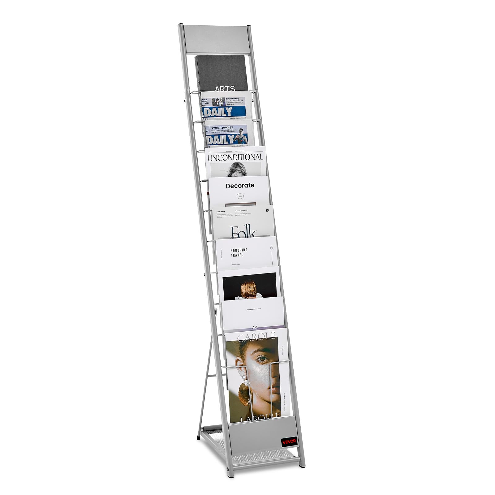 VEVOR Brochure Display Rack, 10 Pockets Magazine Literature Display Stand, Portable Floor Standing Magazine Rack, Metal Newspape