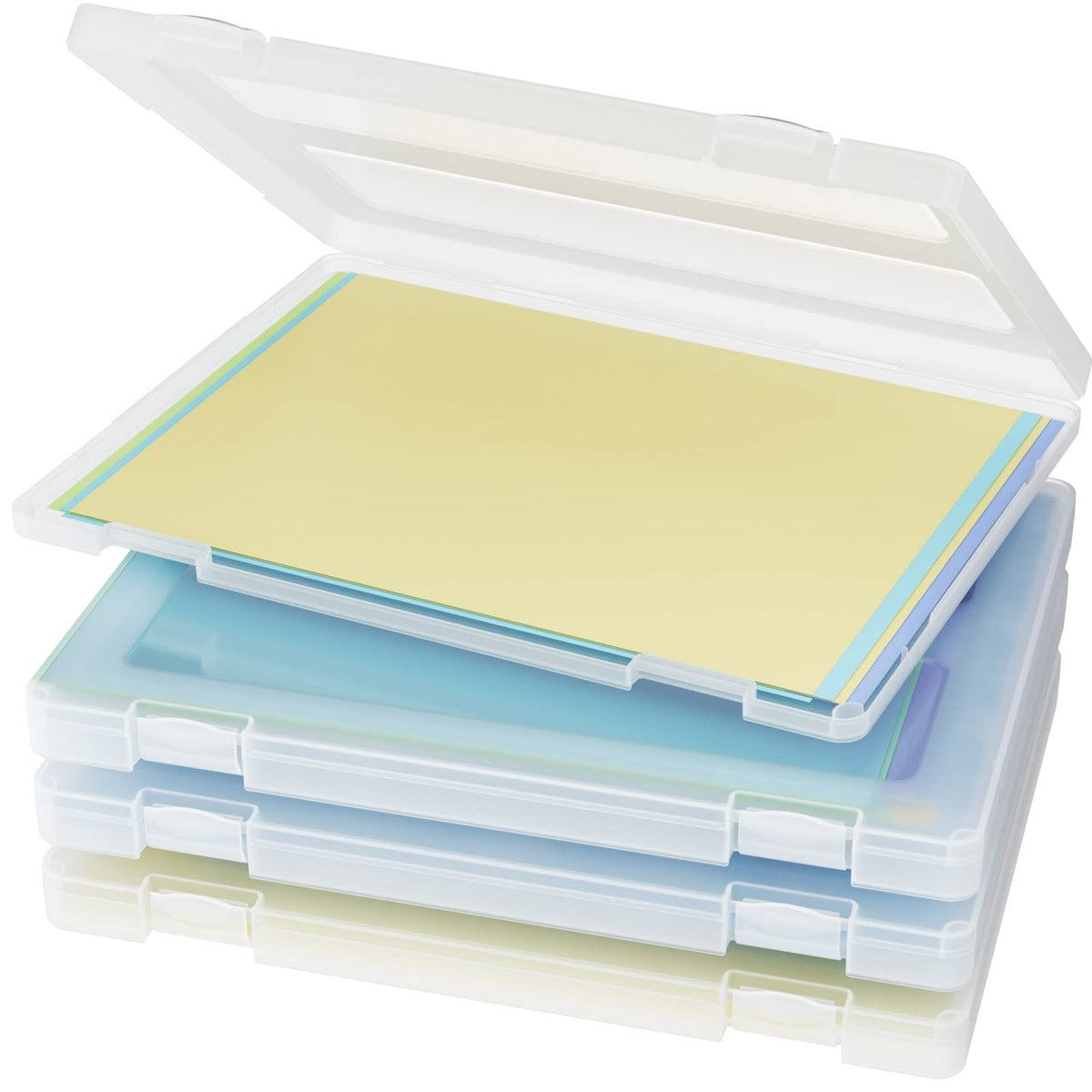 Denkee 4 Pack A4 File Portable Project Case, Plastic Storage Box For 8.5' X 11' Letter Paper, Scrapbook Paper Storage Boxes Do