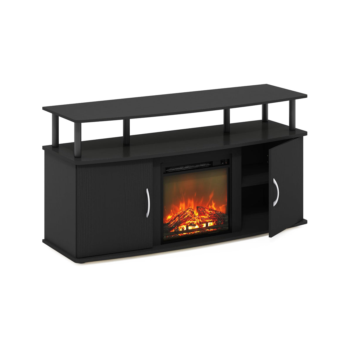 Furinno Jensen Living Room Fireplace Tv Entertainment Center With Doors Storage Cabinet For Tv Up To 55 Inch, Americano/Black