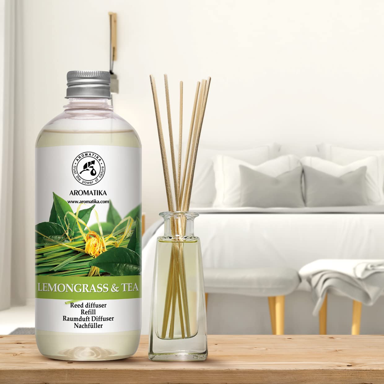 Reed Diffuser Refill Lemongrass - Tea 17.0 Fl Oz - Scented Diffuser - Room Diffuser Refill With Scent - Room Freshener - Home Fr