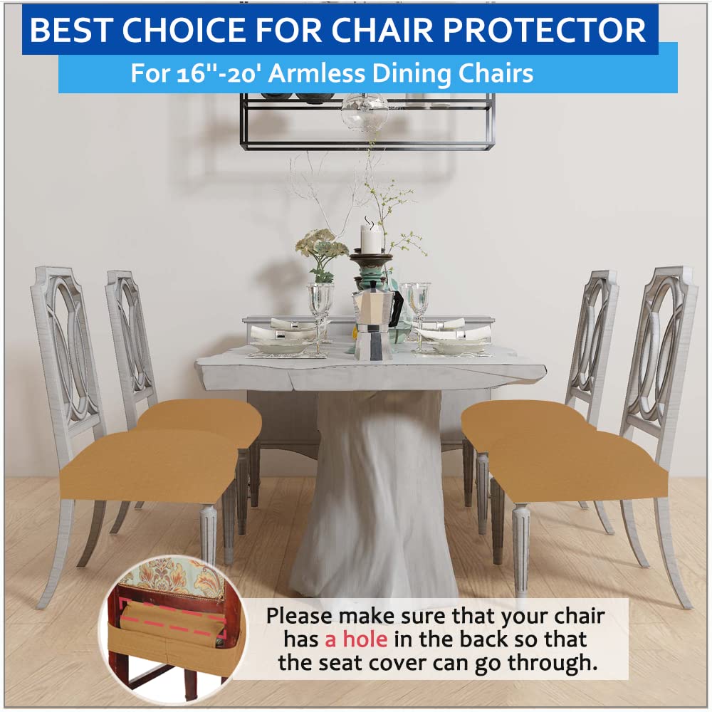 Buyue Luxury Dining Room Chair Covers Set Of 6, Easy Installation Stretchy Jacquard Armless Kitchen Chair Seat Protectors, Rear Covered- Ocher- 6
