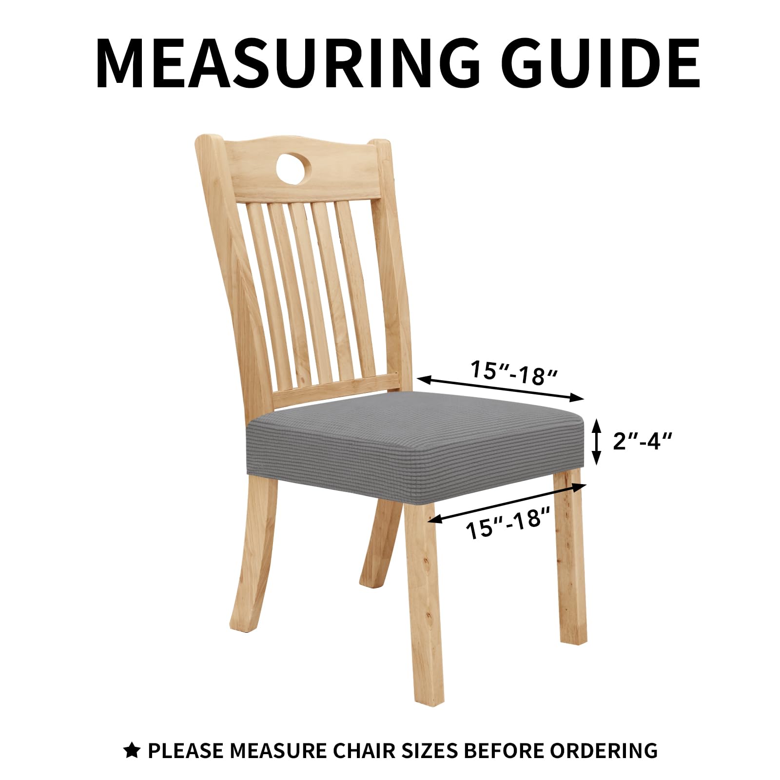 Easy-Going 100% Waterproof Seat Covers For Dining Room Chairs, Stretch Jacquard Chair Seat Slipcovers Removable And Washable Kitchen Dining Chair Covers (Set Of 8, Light Gray)