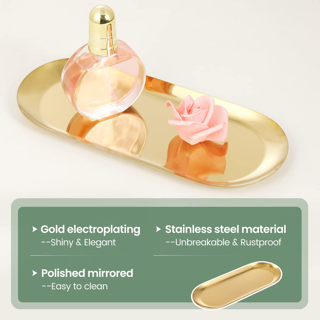 2Pack Gold Decorative Tray, Bathroom Vanity Tray For Dresser Counter, Kitchen Sink Tray For Soap Dispensers, Stainless Steel Jew
