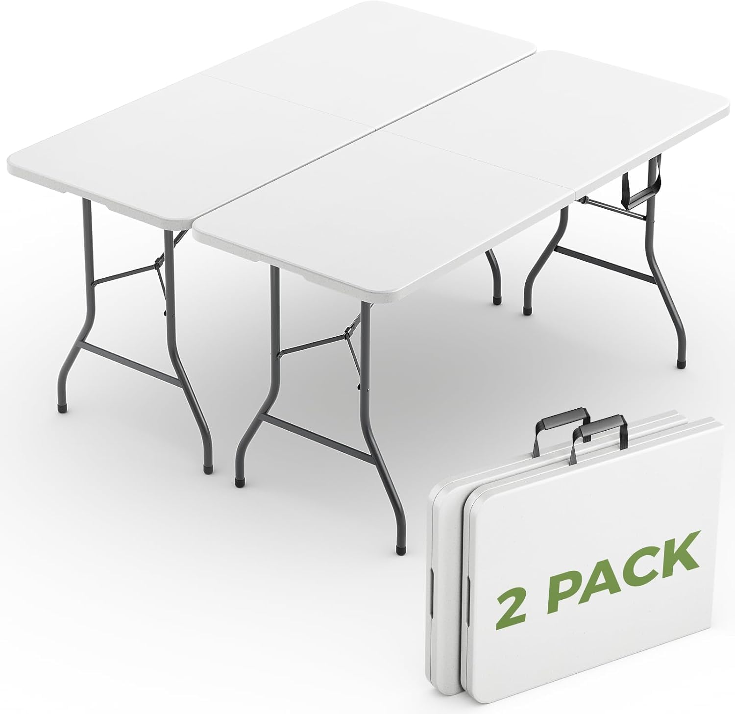 MAKE CHANGES Folding Table 2 Pack, 8 FT Foldable Plastic Table with Carrying Handle, Heavy Duty Portable Fold-in-Half Utility Ta