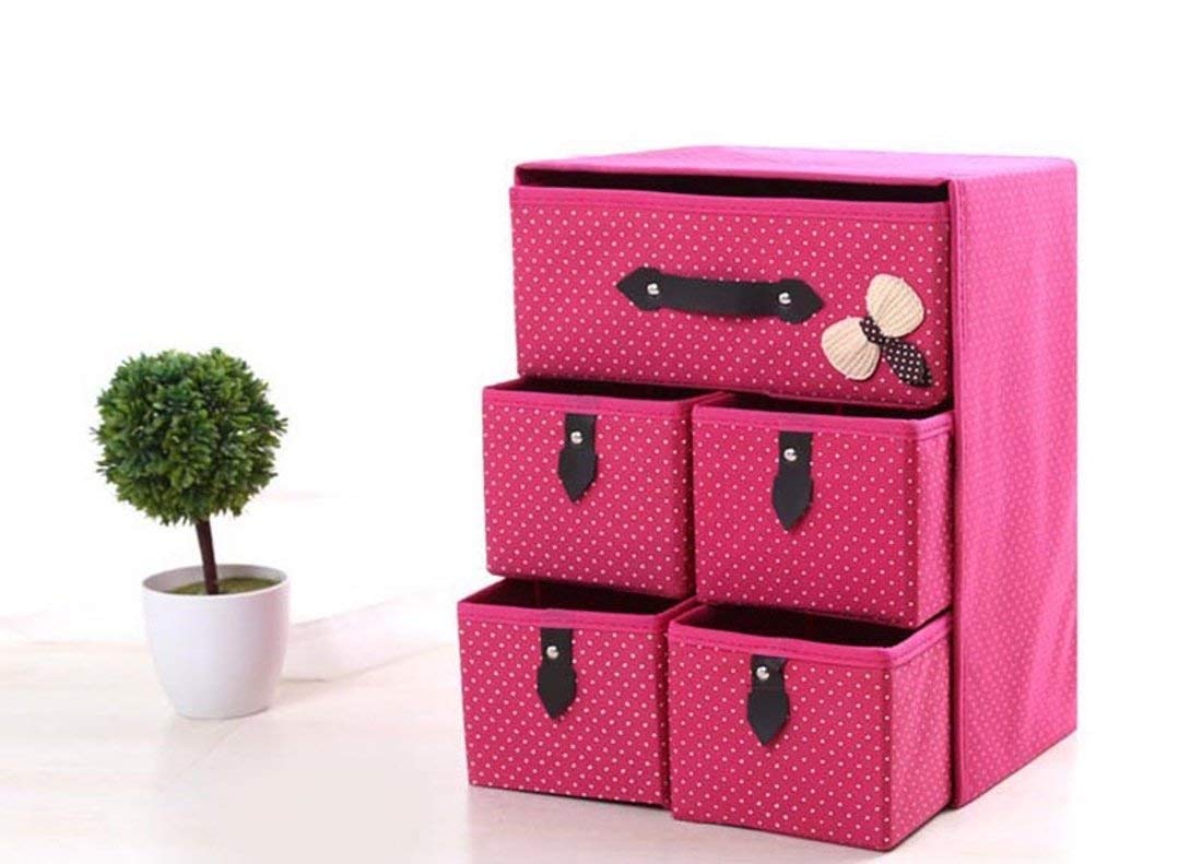 Nixby Foldable 3 Layer 5 Drawer Units Fabric Cabinet Closet Storage Organizer | 30 X 22 X 38 Cm | Multicolor)