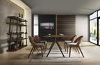 HomeRoots Fabric, Solid Wood, Veneer Set of Two Gray Walnut Fabric Modern Dining Chairs