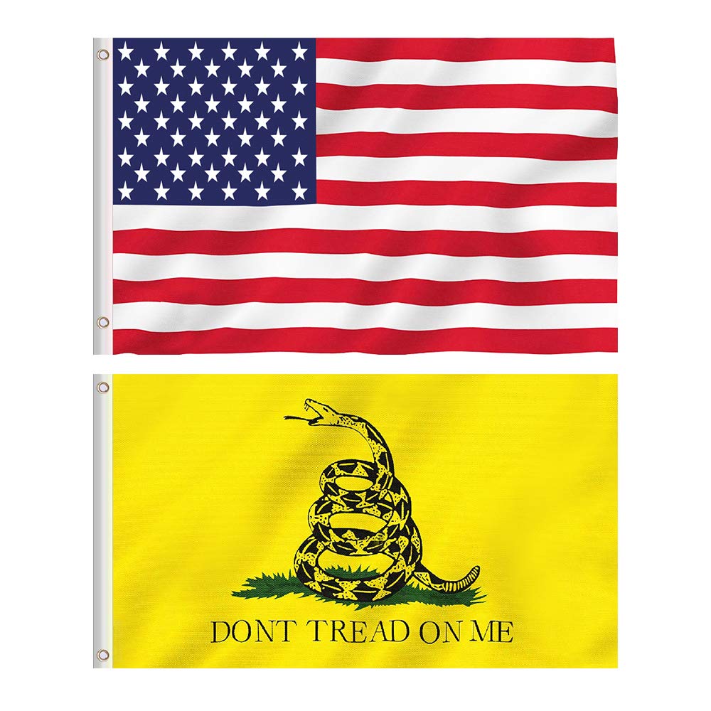 American Usa Flag And Gadsden Don'T Tread On Me Flag, 2 Polyester Flags, 3 X 5Ft, Bright Colors And Uv Fading Resistance, Double