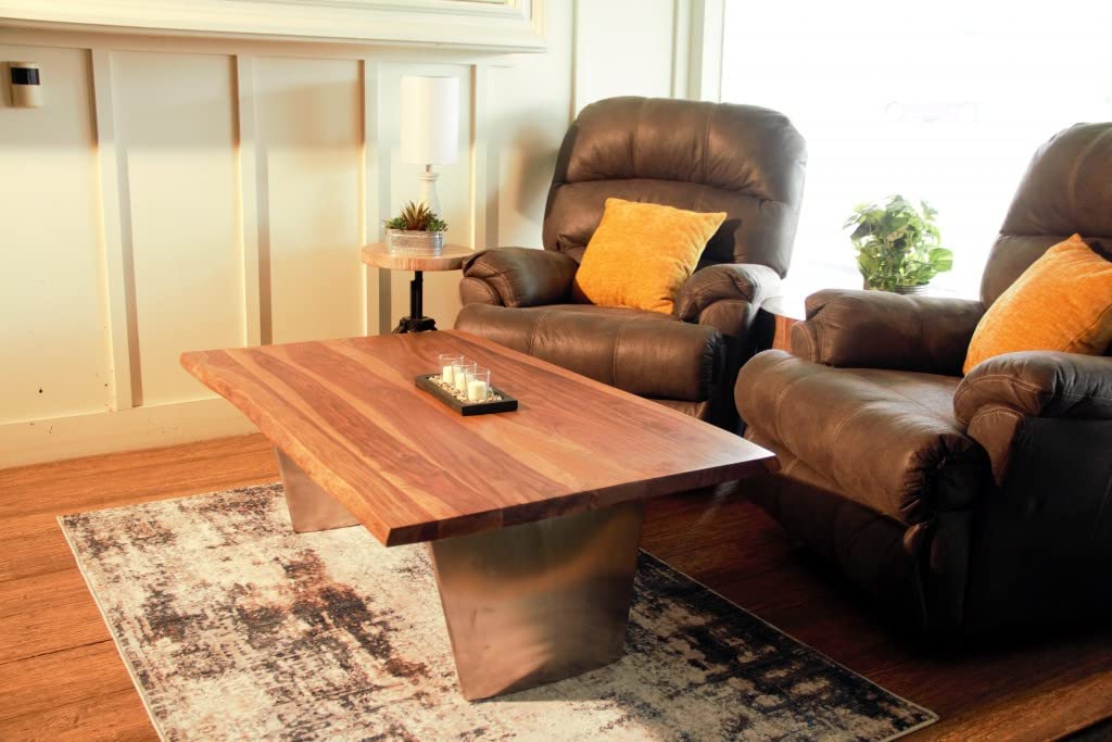 HomeRoots Metal/Mango Wood 31â€ Rustic Brown Mango Wood Live Edge Coffee Table