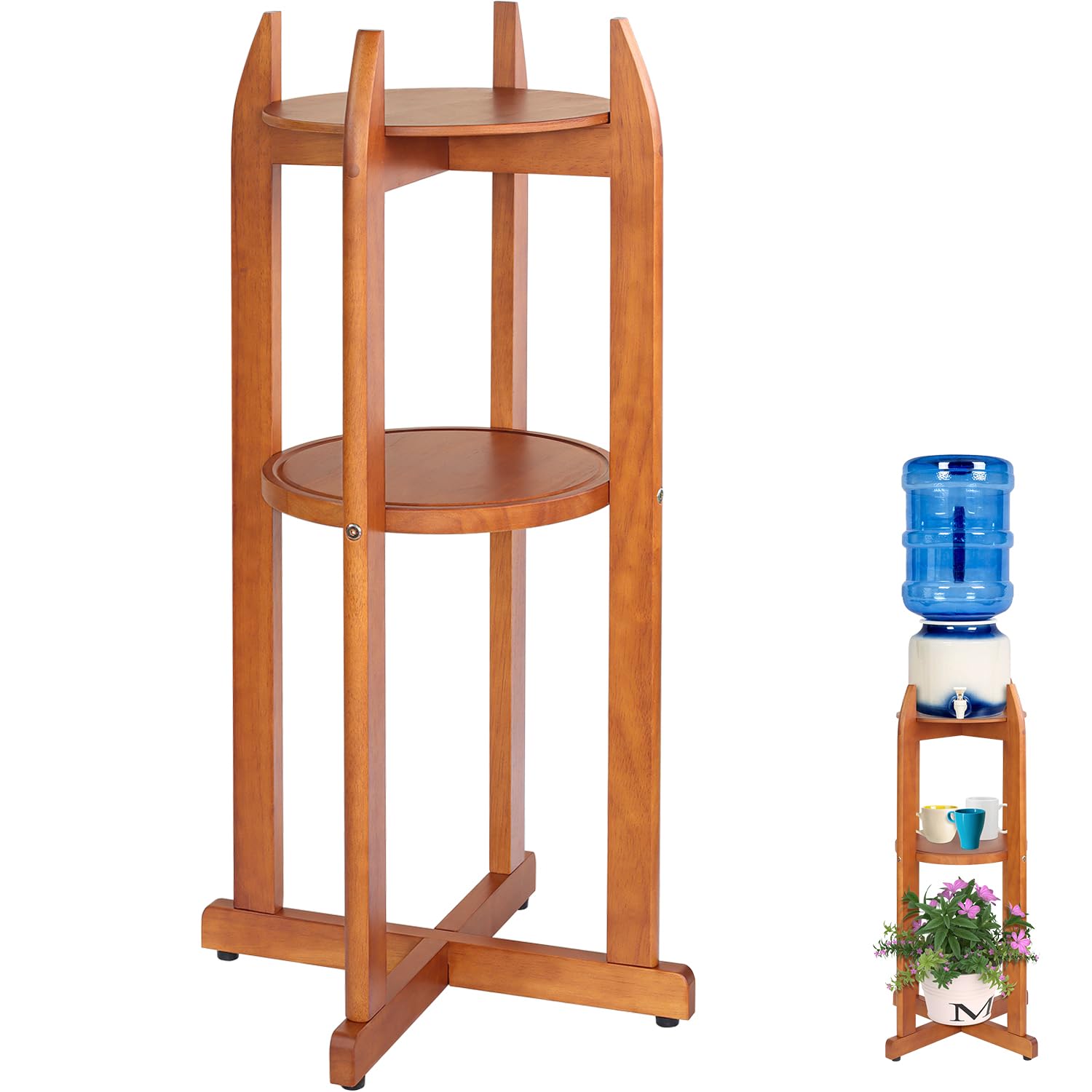 Natural Solid Wood Water Dispenser Floor Stand(32.8' Hight-11.2' Wide) Drink Dispenser Floor Stand With 2 Round Shelfs Include