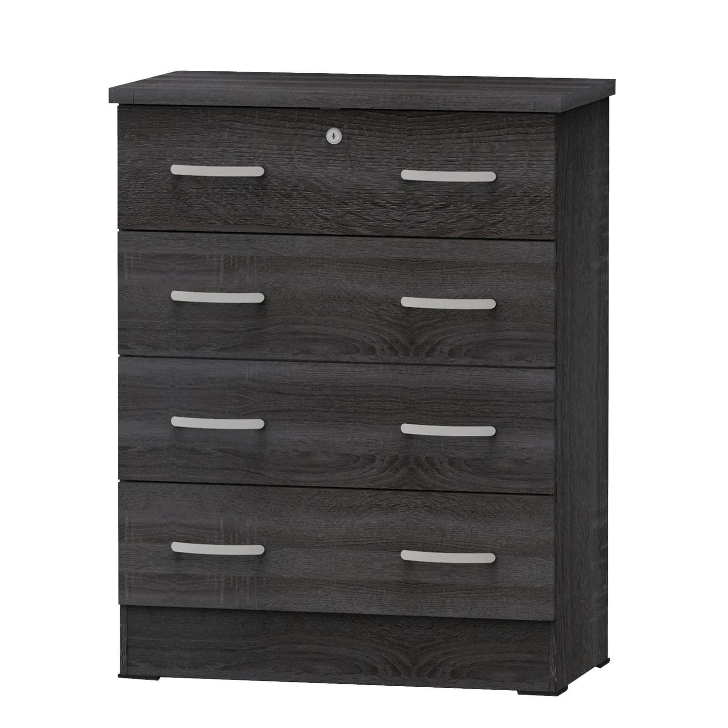 Better Home Products Cindy 4 Drawer Chest Wooden Dresser with Lock in Oak