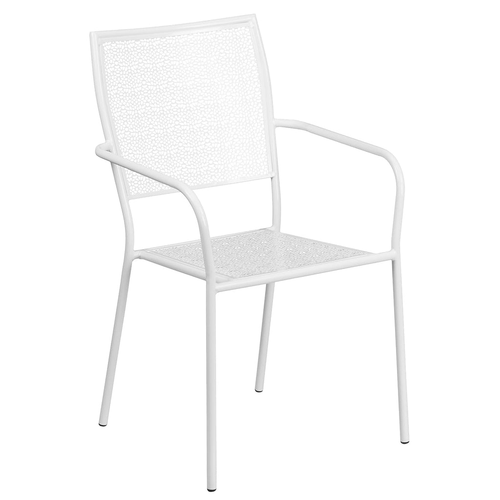 Flash Furniture Commercial Grade White Indoor-Outdoor Steel Patio Arm Chair with Square Back