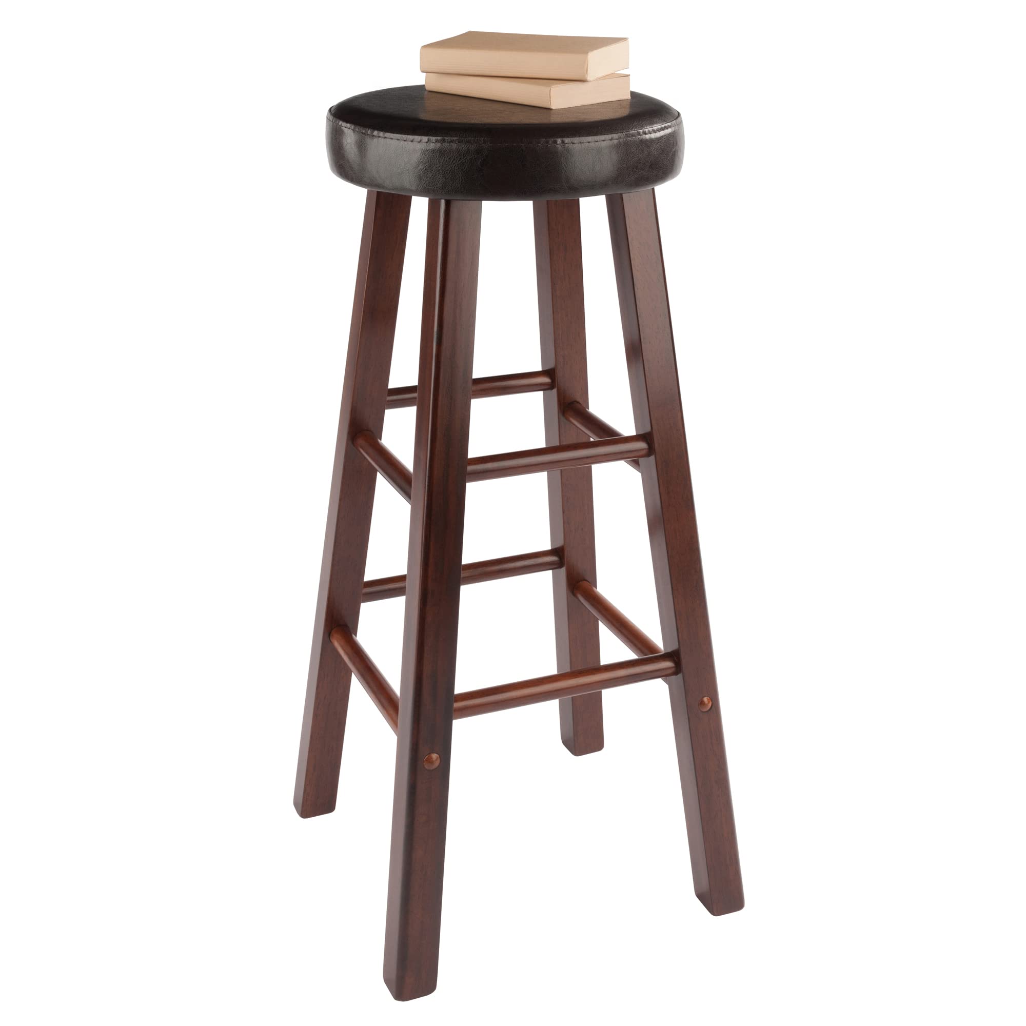 Winsome Maria 2-Piece Bar Stool Set, 30In Height, Faux Leather Cushion Seat, Walnut Finish
