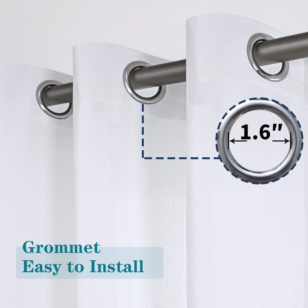 Bgment Natural Linen Look Semi Sheer Curtains For Bedroom, Grommet Light Filtering Breathable Airy Privacy Curtains For Living Room, 2 Panels (Each 52 X 90 Inch, White)