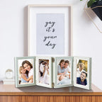 POILKMNI 4-Panel Hinged Picture Frame Rustic Wood 5x7 Grey
