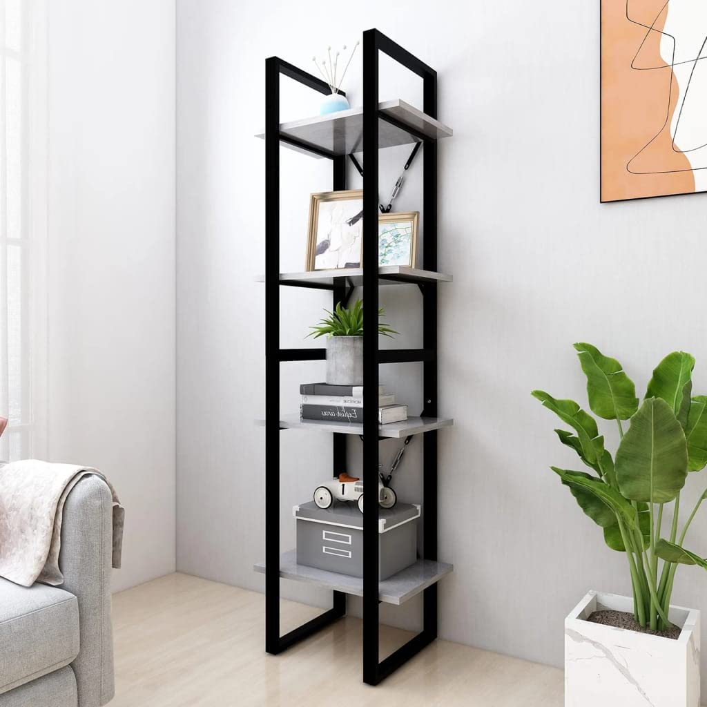 vidaXL 4-Tier Book Cabinet Concrete Gray 15.7"x11.8"x55.1" Chipboard