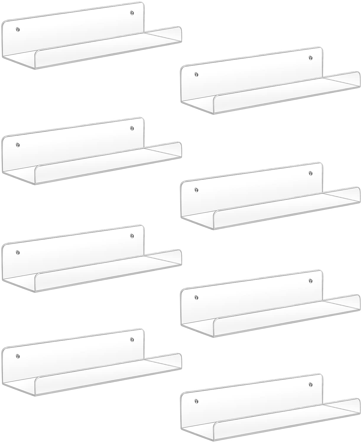 Sooyee Acrylic Shelves,8 Pack 15 Inch Floating Wall Mounted Shelves, Funko Pop Display Case,Invisible Kids Book Shelf,Picture Le