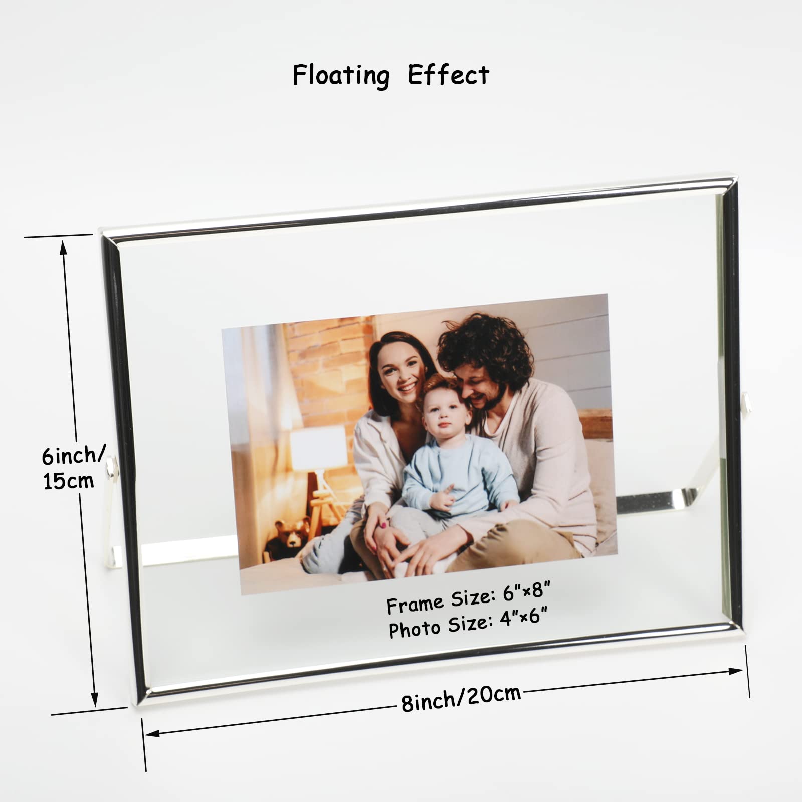 Ahago Silver Floating Frame (6''X8'', Horizontal), For Picture 5X7, 4X6, 3X5, Tabletop Shelf Photo Frame, Home Or Office Decor,