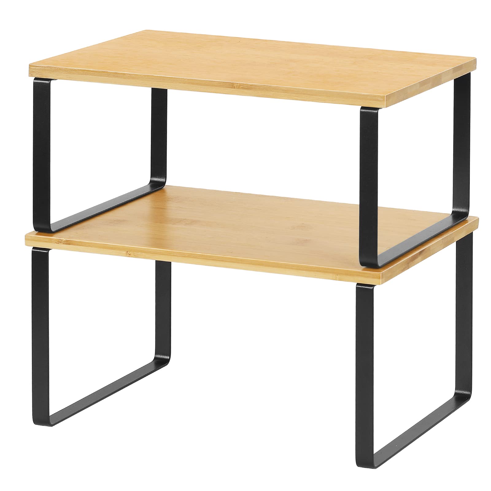 NEX Kitchen Cabinet and Counter Shelf Organizer, Stackable & Expandable, Black and Natural