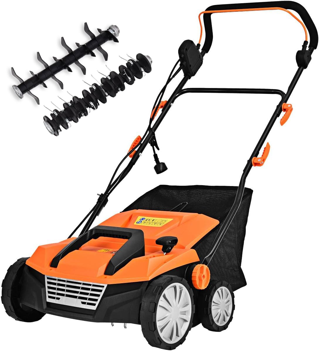 Goplus 2-In-1 Electric Corded Lawn Dethatcher With 5 Cutting Heights, 15-Inch 13 Amp Electric Scarifier W/ 13.5 Gallon Collectio