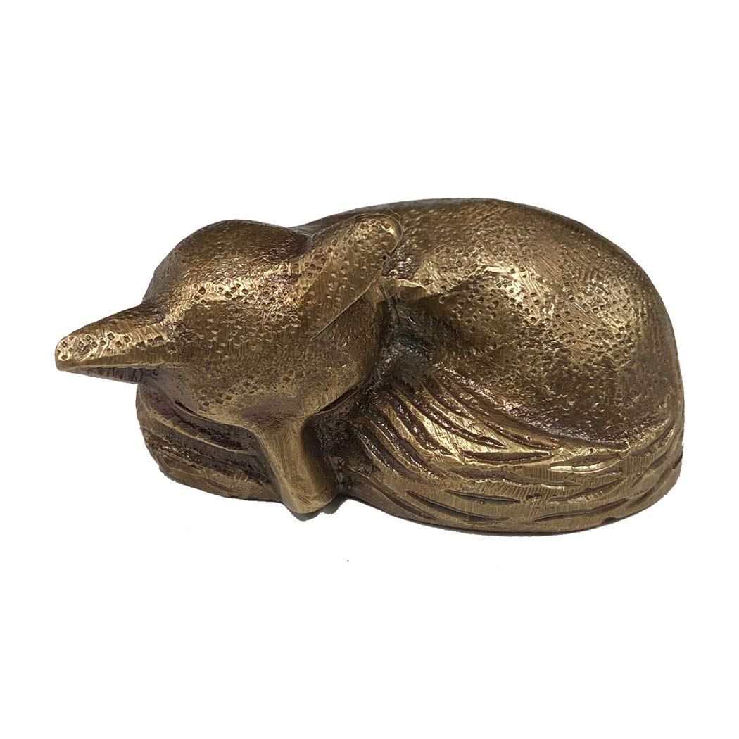 2-1/2' Antiqued Brass Sleeping Fox Paper Weight Tabletop Lodge Cabin Decor