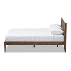Baxton Studio Elmdon Mid-Century Modern Solid Walnut Wood Slatted Headboard Style Full Size Platform Bed/Mid-Century/Walnut Brown/Rubber Wood/Hardwood/LVL/Poplar