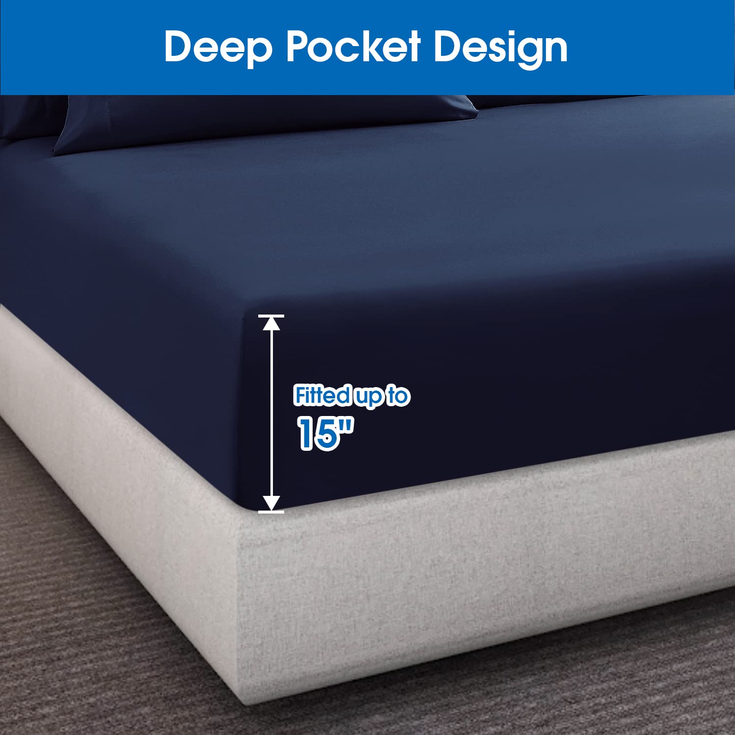 Homeideas Full Size Bed Sheets - 6 Piece Set (Navy) - Extra Soft Brushed Microfiber 1800 Bedding Sheets, Deep Pocket, Wrinkle & Fade Free