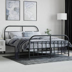 vidaXL Double Bed Frame with Headboard and Footboard in Black | Sturdy Powder-Coated Steel Construction | Complete with Metal Slats and Center Legs | Extra Under-Bed Storage Space