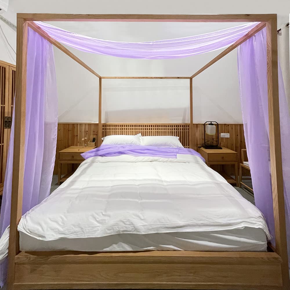 Linentalks Lilac Canopy Bed Scarf for Queen & Full Bed, Bed Canopy Scarf, Sheer Scarf Valance Canopy Bed Drapes, Four Post Bed C
