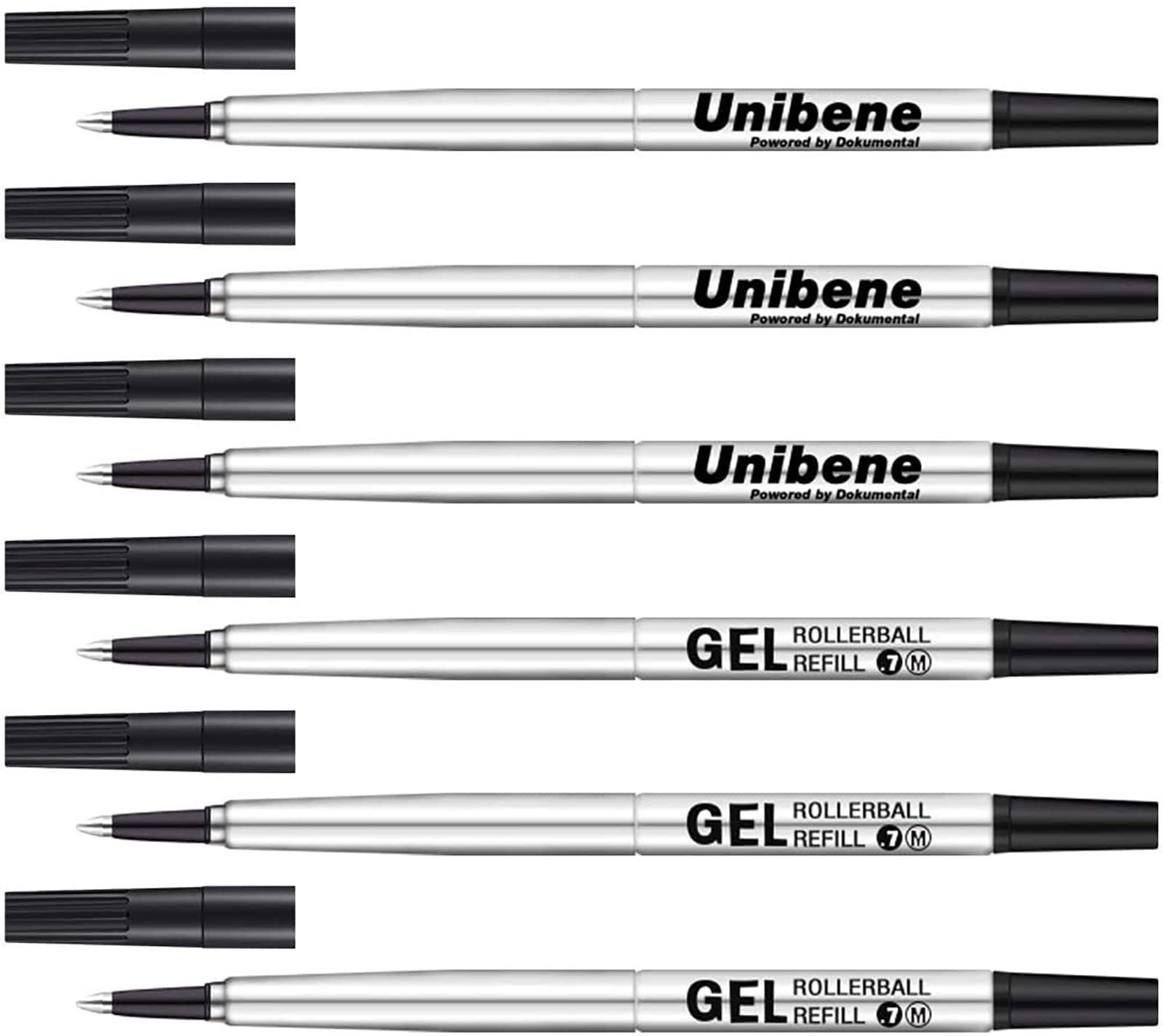 Unibene Parker Compatible Rollerball Refill 6 Pack, 0.7Mm Medium Point - Black, Smooth Writing Replaceable German Gel Ink Pen Re