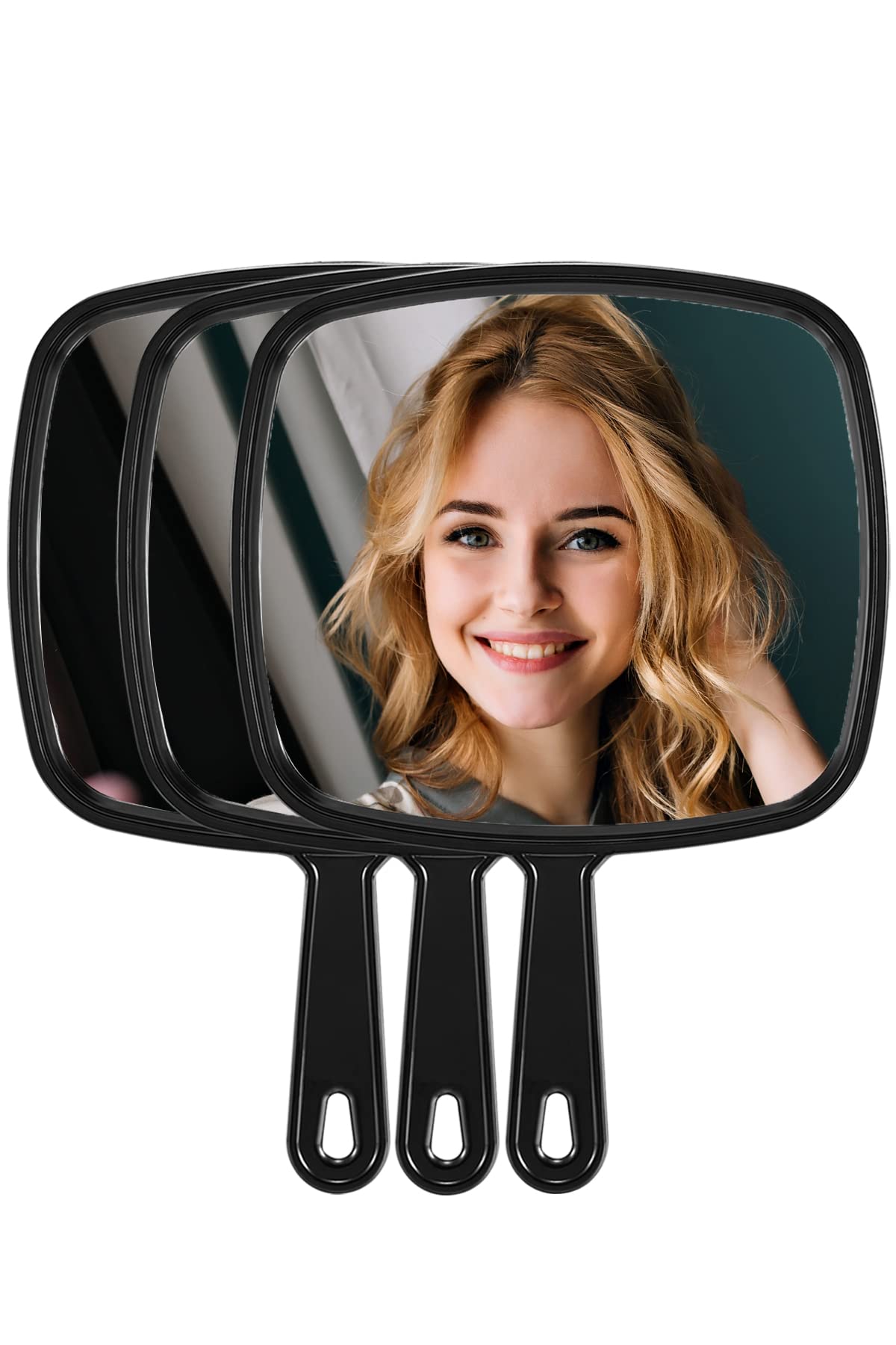 MIRRORNOVA Hand Mirror, Extra Large Barber Hairdressing Handheld Mirror with Handle for Salon, Pack of 3