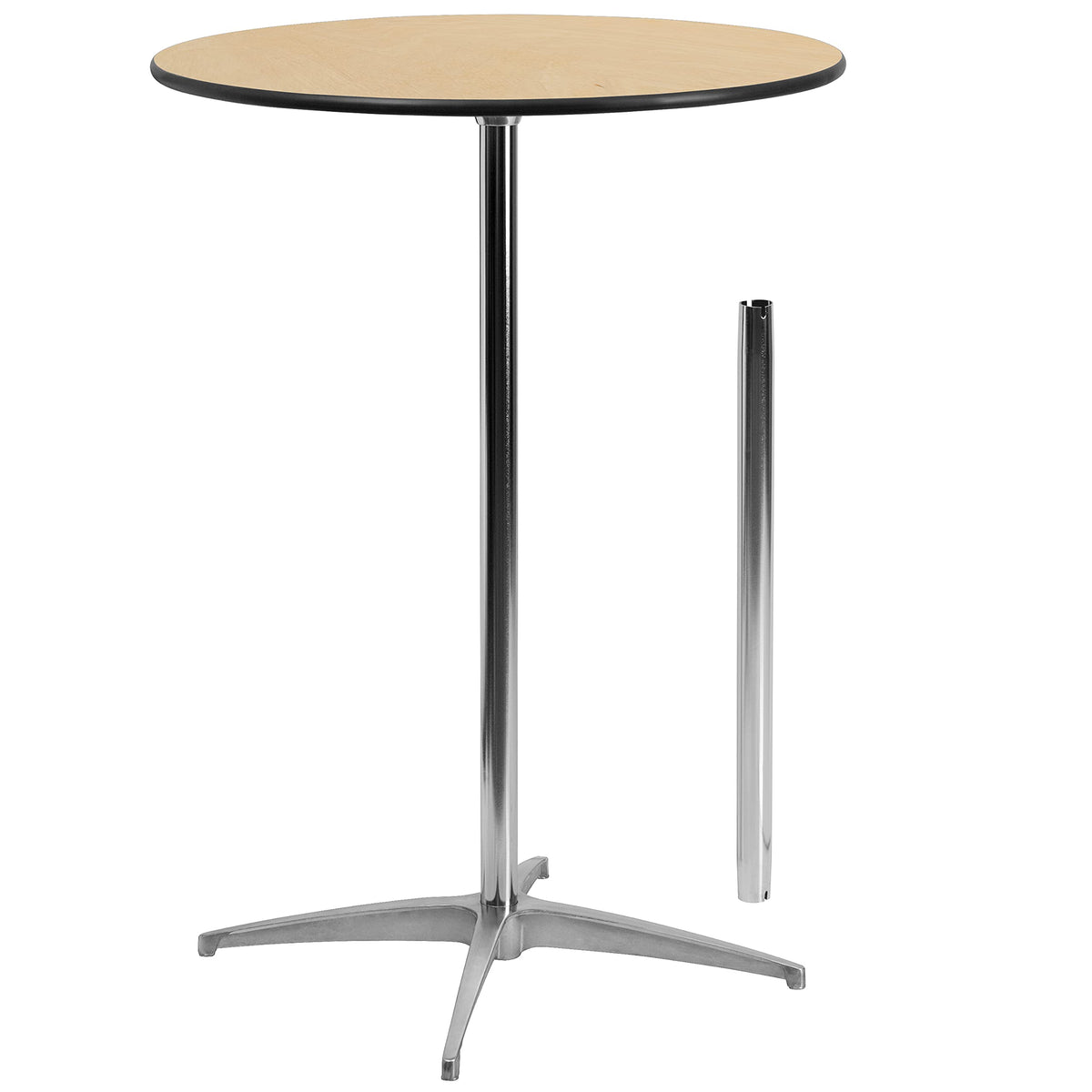 Flash Furniture Lars 30'' Round Wood Cocktail Table with 30'' and 42'' Columns, Adjustable Wood Bar Height Table for Events or Home Use, Natural