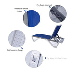 Kozyard Alan Full Flat Alumium And Polypropylene Resin Legs Patio Reclinging Adustable Chaise Lounge With Sunbathing Textilence, 5 Adjustable Position (Blue Textilence W/O Table)