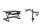Rocelco 40" Large Height Adjustable Standing Desk Converter with Dual Monitor Mount BUNDLE - Quick Sit Stand Up Computer Workstation Riser - Retractable Keyboard Tray - Black (R DADRB-40-DM2)
