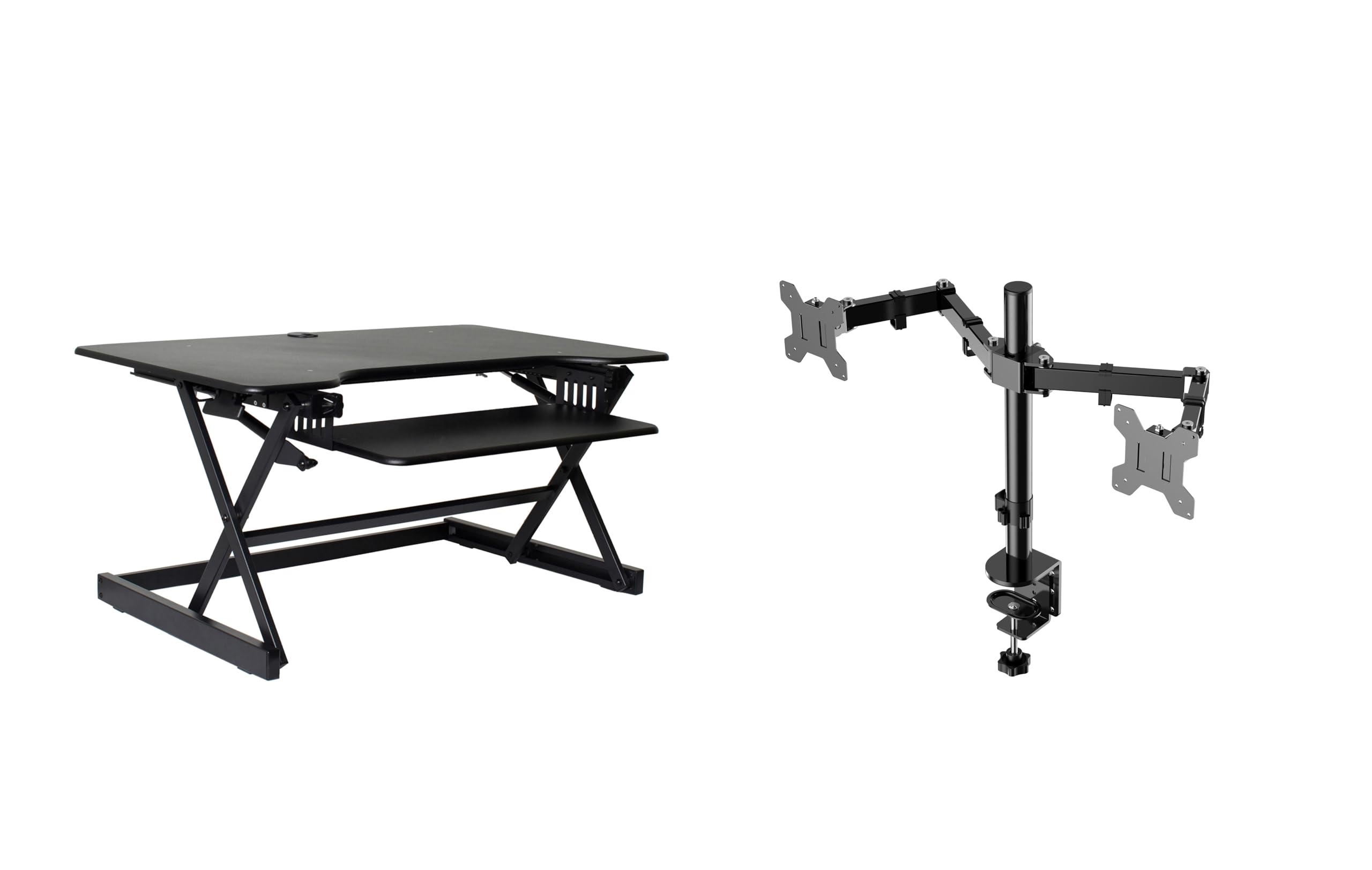 Rocelco 40" Large Height Adjustable Standing Desk Converter with Dual Monitor Mount BUNDLE - Quick Sit Stand Up Computer Workstation Riser - Retractable Keyboard Tray - Black (R DADRB-40-DM2)