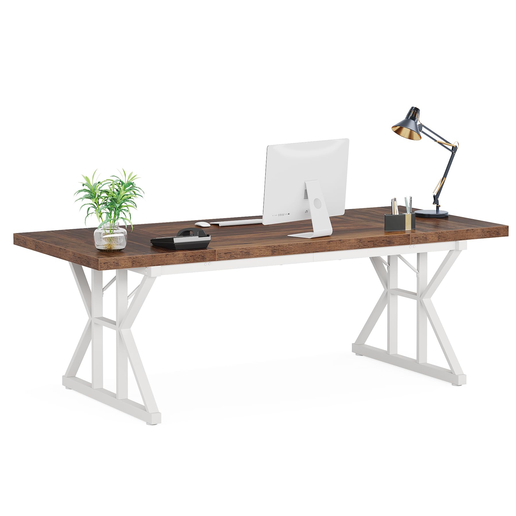 LITTLE TREE 70.8-Inch Large Executive Desk, Modern Computer Office Desk, Wooden Writing Desk Study Table for Home Office