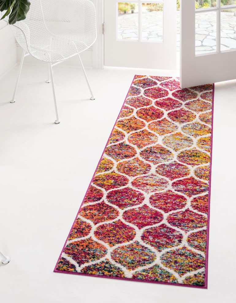 Unique Loom Trellis Frieze Collection Area Rug - Rounded (2' X 13' Runner, Multi/ Black)
