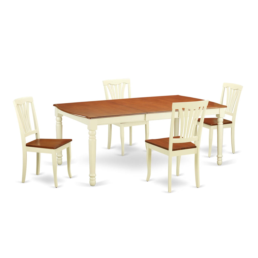 East West Furniture DOAV5-WHI-W 5 Piece Kitchen Table Set for 4 Includes a Rectangle Dining Table with Butterfly Leaf and 4 Dining Room Chairs, 42x78 Inch, Buttermilk & Cherry