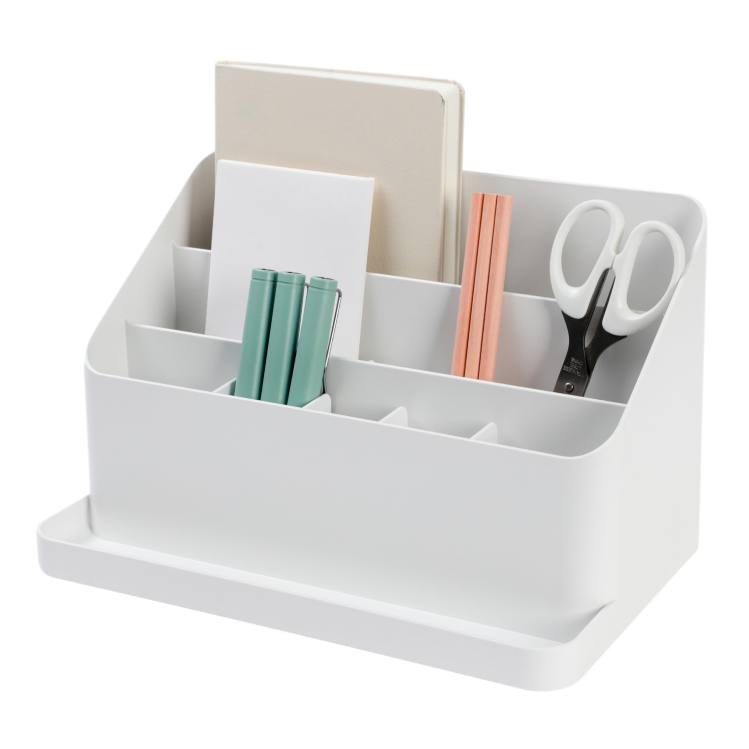 Blue Ginkgo Desk Organizer - Korean-Made Office Storage For Pens, Notes, Mail, And Supplies (White)