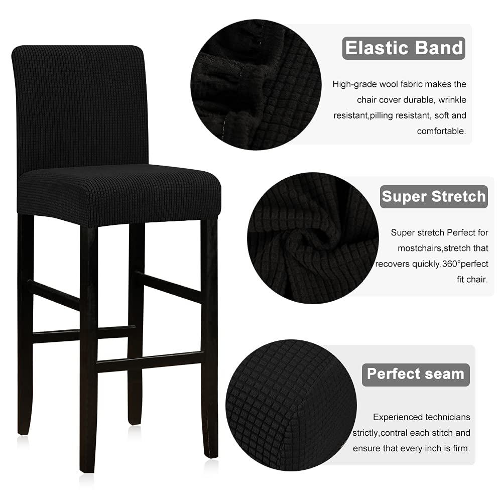 Lellen Reusable Pub Counter Stool Chair Covers Slipcover Stretch Removable Washable Dining Room Chair Covers Set Of 4 (Black)