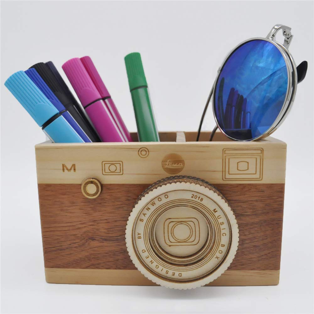 Zak-Ka Camera Wooden Pencil Holder Creative Desktop Pencil Holder Stationary Makeup Organizer Decor Holder For Office Home (Came
