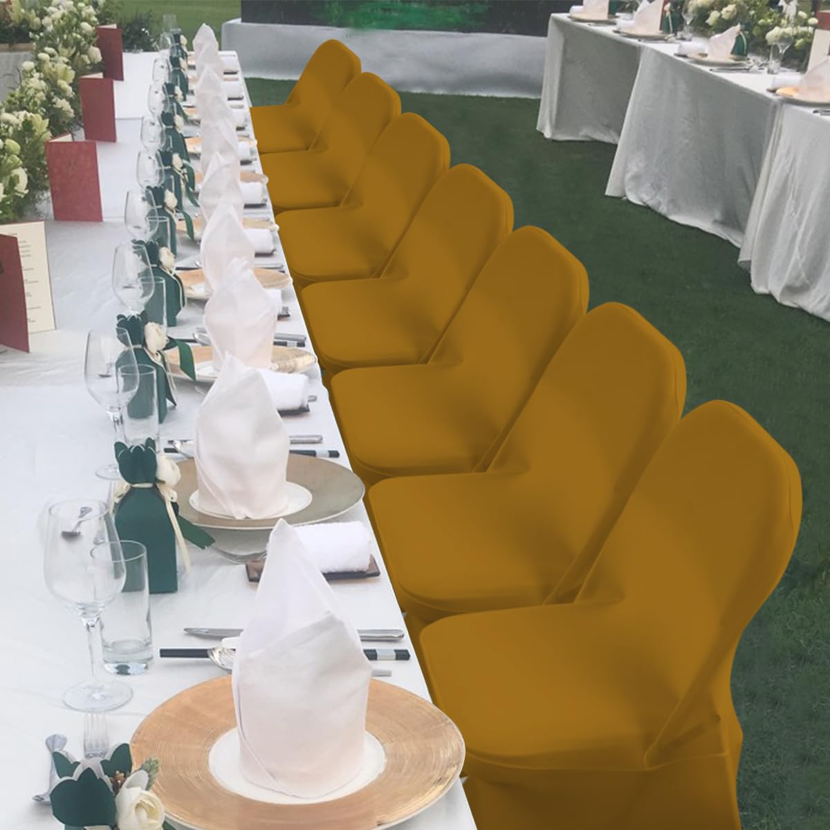 Babenest Spandex Folding Chair Covers - 30Pcs Upgraded Universal Stretch Washable Fitted Chair Slipcovers Protector For Wedding, Holidays, Banquet, Party, Celebration (Gold)