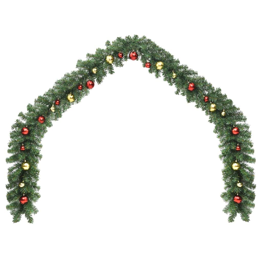 vidaXL 16ft Christmas Garland, Lifelike Green PVC with Red & Gold Baubles, Versatile Reusable Holiday Decor for Indoor & Outdoor Use