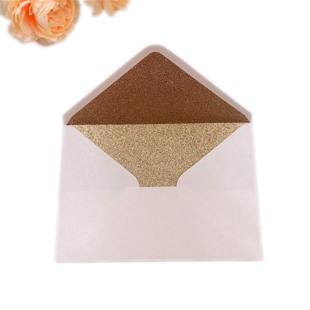 25 Pcs A7 Pearlescent Rose Gold Glitter Envelope,5.35 X 7.7 Inches, Perfect For 5X7 Weddings, Invitation Cards,Greeting Invite (