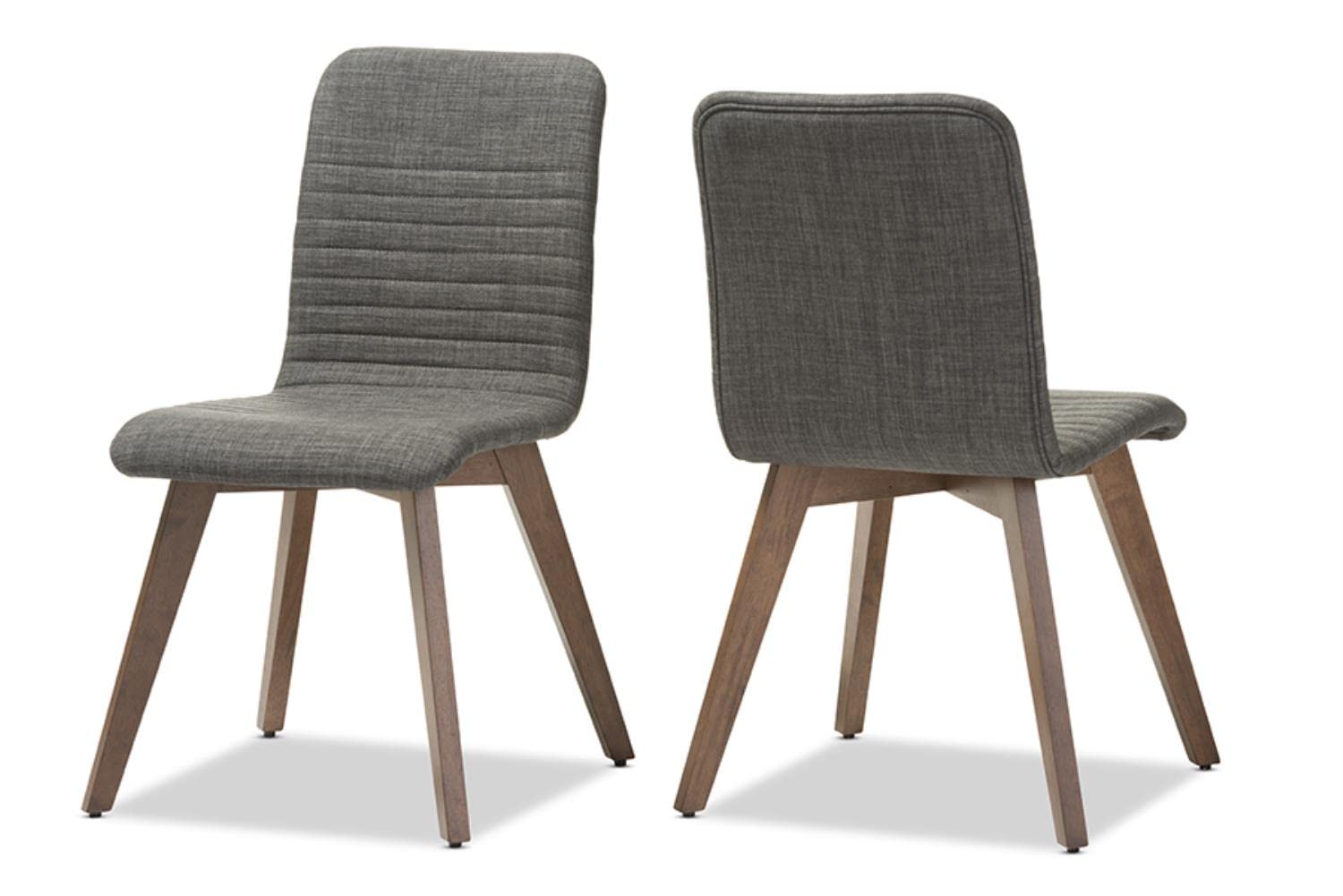 Baxton Studio 2 Piece Sugar Scandinavian Style Fabric Upholstered Walnut Dining Chair Set, Light Gray