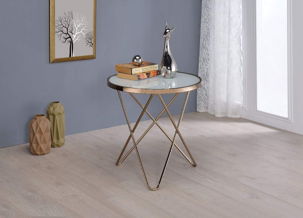 Benzara Valora End Table, Frosted Glass/Champagne