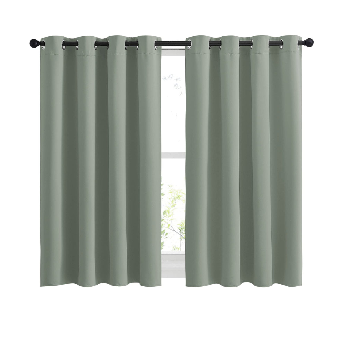 Nicetown Blackout Sage Green Curtains For Cafe 45 Inch Length - Grommet Room Darkening Sound Reducing Solid Curtains And Drapes