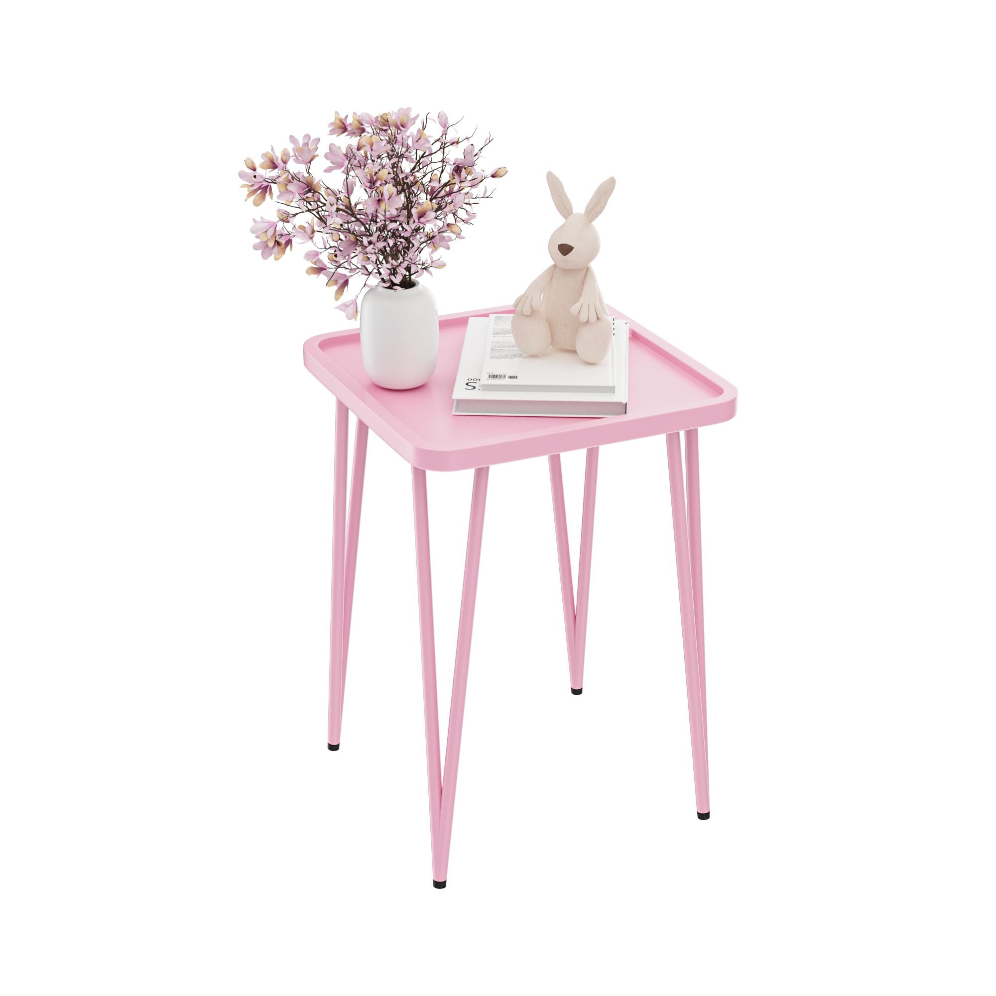 Palama Square Side Table, Small Side Table For Small Spaces, Small Metal End Table, Easy Assembly Pink Bedside Table, Small Table Outoor, Single Plant Stand Indoor